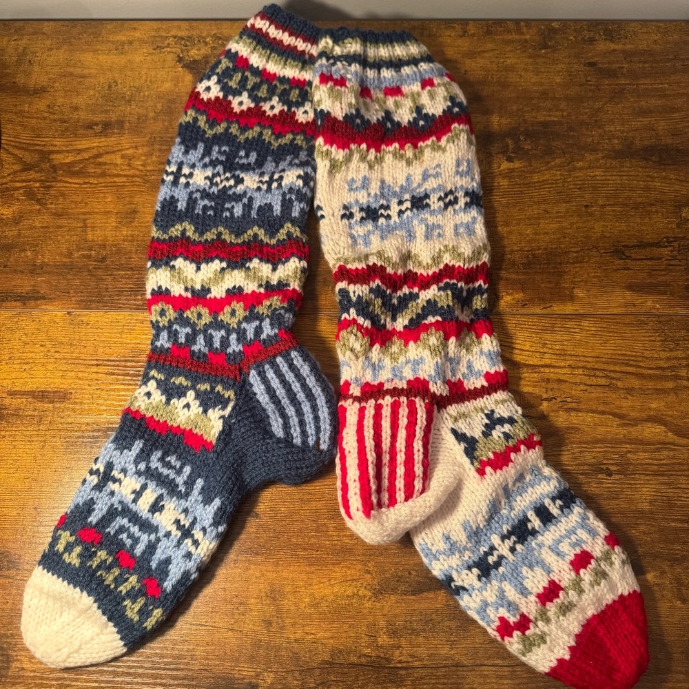 Handmade Knit‎ Christmas Stockings Nordic Fair Isle Set Of 2